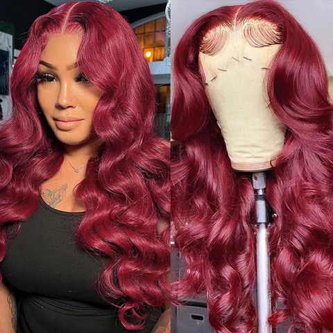 Eloisa 4*4 99J Burgundy Lace Wigs Human Hair Body Wave Hair