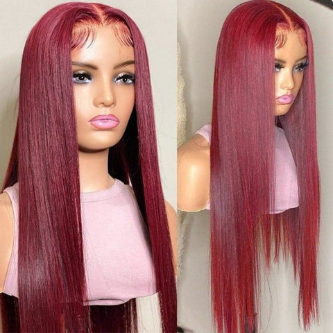 Eloisa 4*4 99J Burgundy Lace Wigs Human Hair Straight Hair