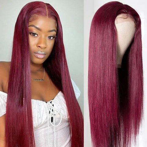Eloisa 4*4 99J Burgundy Lace Wigs Human Hair Straight Hair