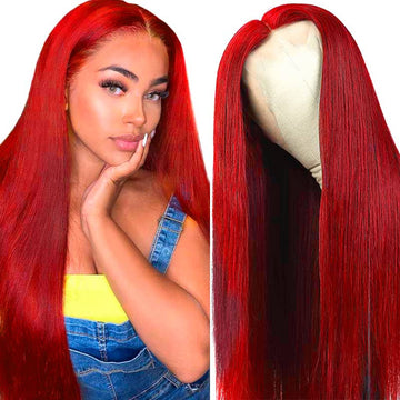 Red Lace Front Wig 13*4 Transparent Lace Straight Red Wig Human Hair