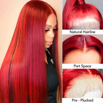 Red Lace Front Wig 13*4 Transparent Lace Straight Red Wig Human Hair
