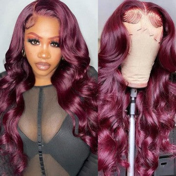 Eloisa 13*4 99J Burgundy Lace Wigs Human Hair Body Wave Red Hair