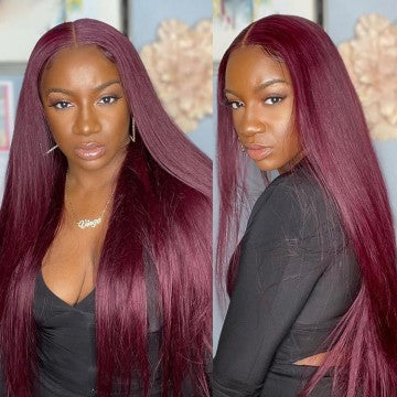 Eloisa 13*4 99J Burgundy Lace Wigs Human Hair Claret Straight Hair