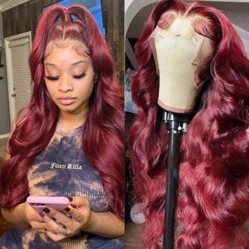 Eloisa 13*6 99J Burgundy Front Lace Wigs Human Hair Claret Body Wave Hair